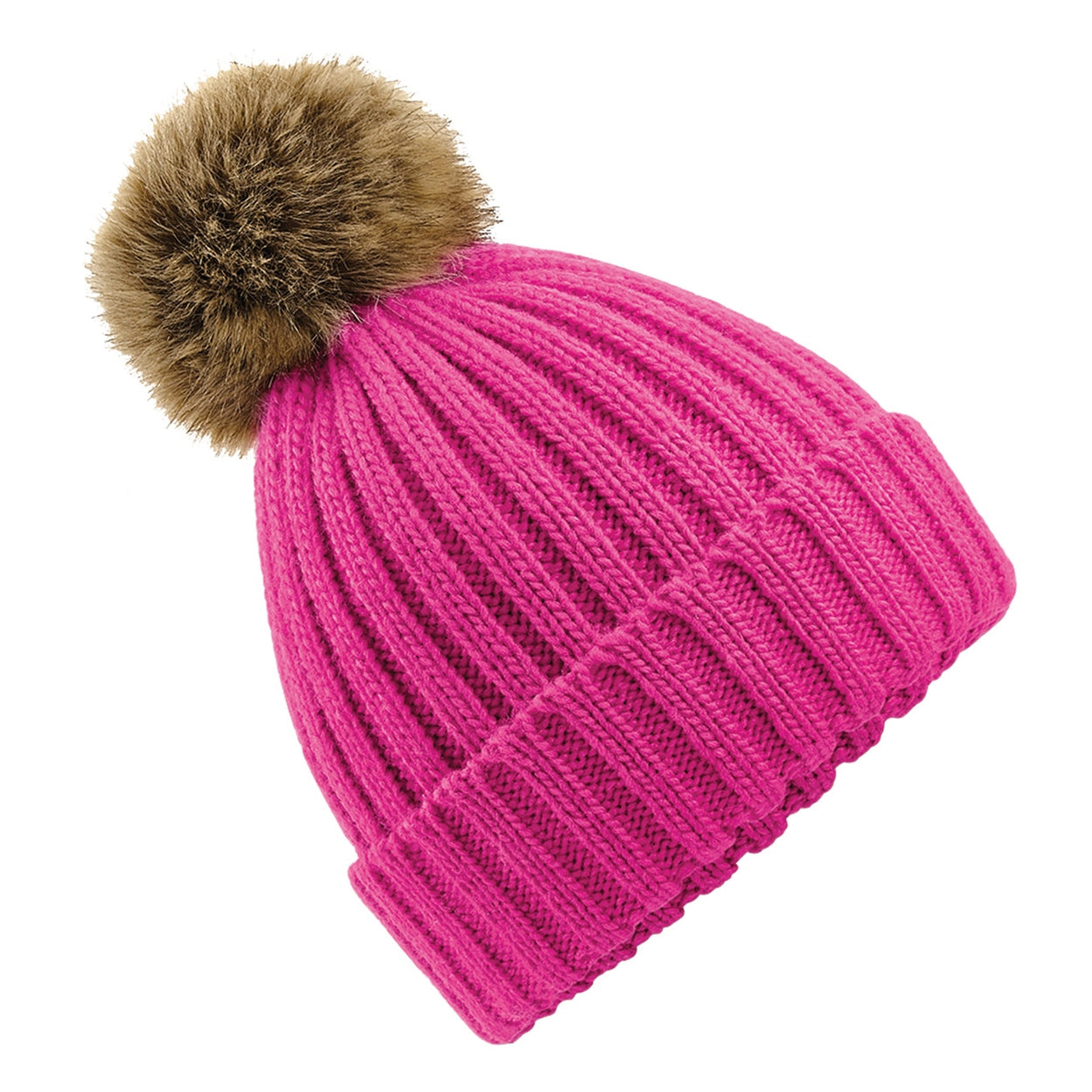 Fur pop pom chunky beanie