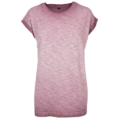 Women's spray dye extended shoulder tee
