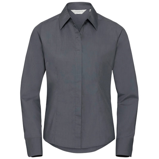 Women's long sleeve polycotton easycare fitted poplin shirt