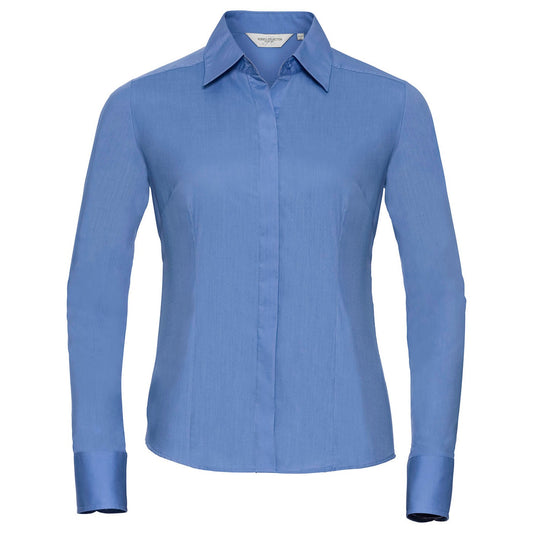 Women's long sleeve polycotton easycare fitted poplin shirt