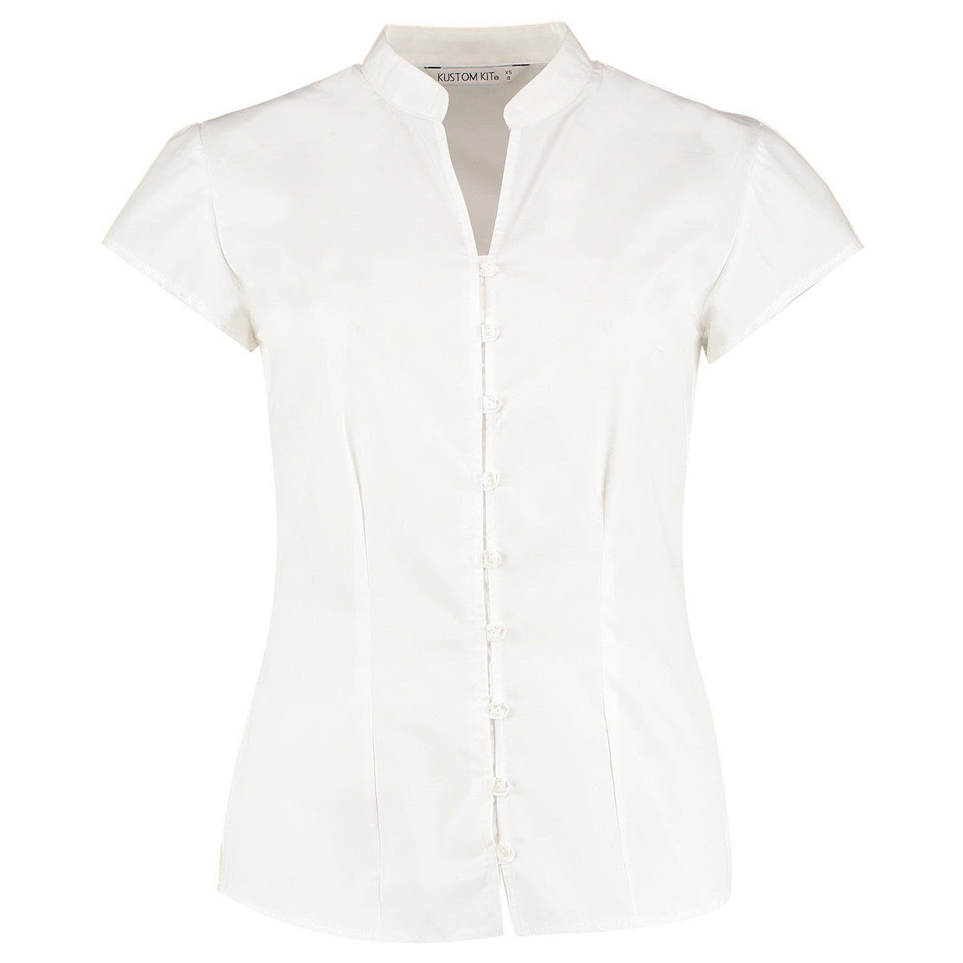 Women's continental blouse mandarin collar cap sleeve (tailored fit)