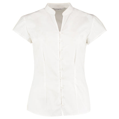 Women's continental blouse mandarin collar cap sleeve (tailored fit)