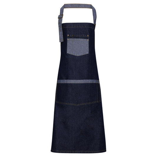 Domain contrast denim bib apron
