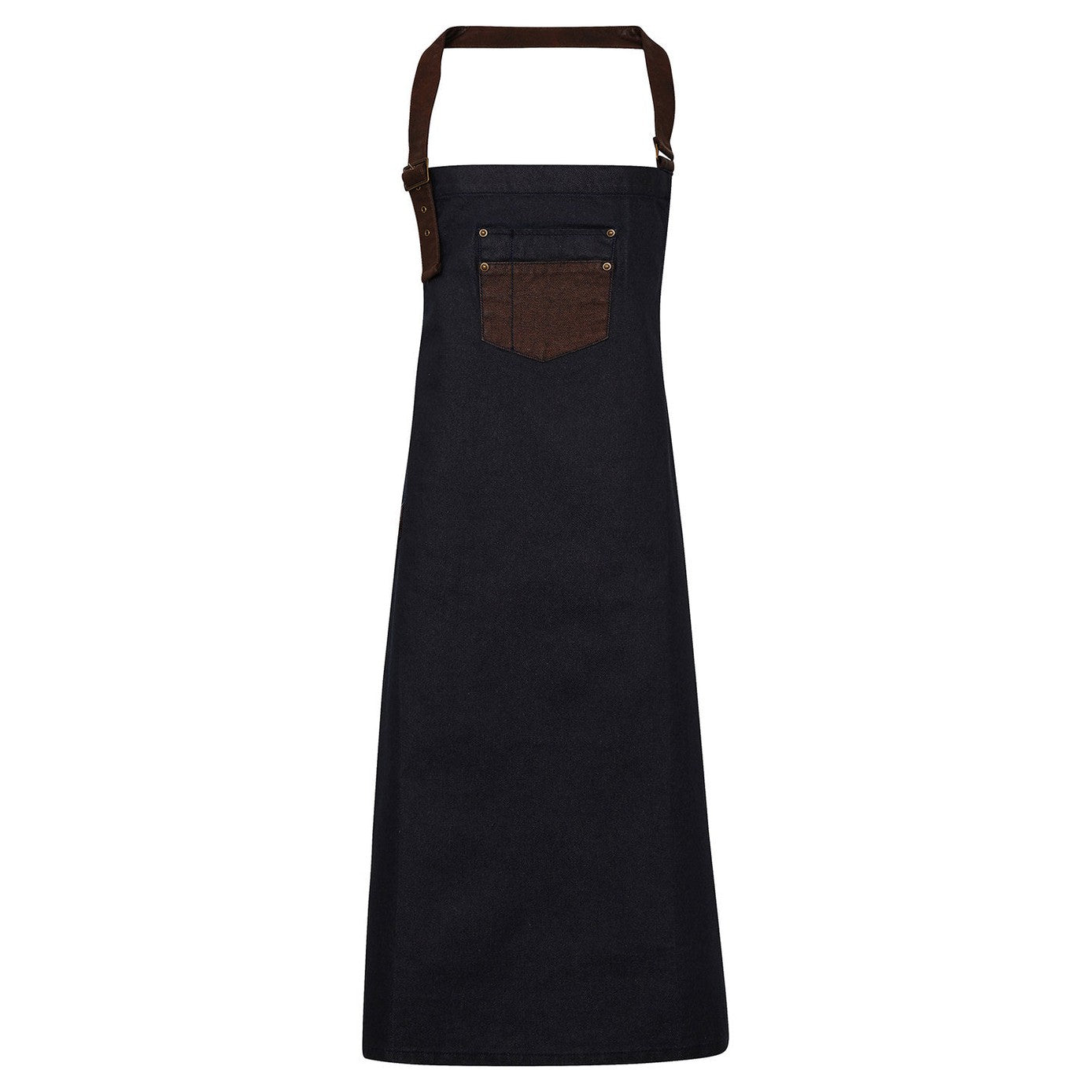 Division waxed-look denim bib apron with faux leather