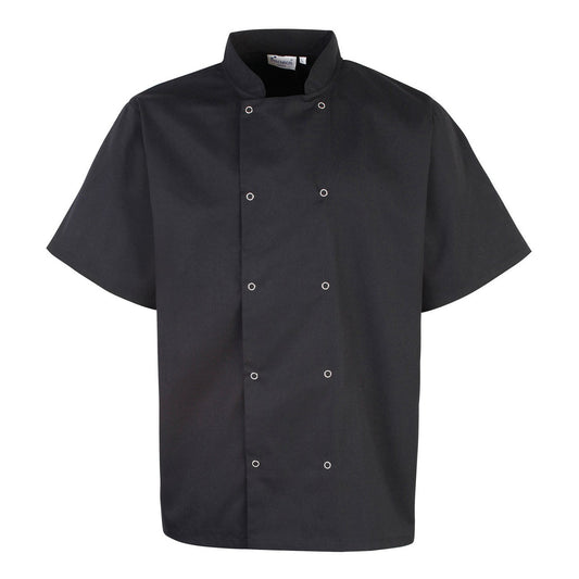 Studded front short sleeve chef's jacket