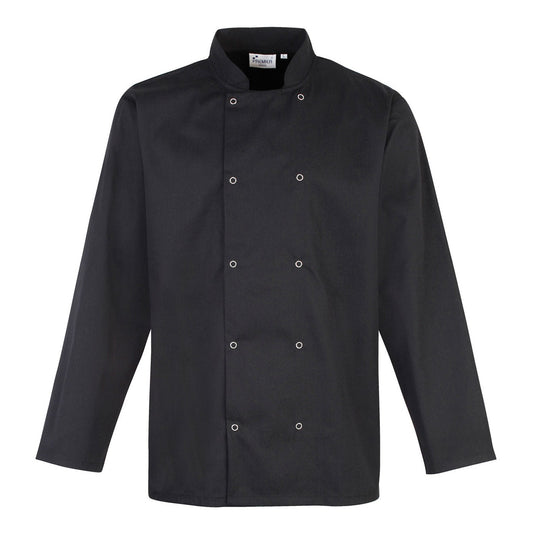 Studded front long sleeve chef's jacket