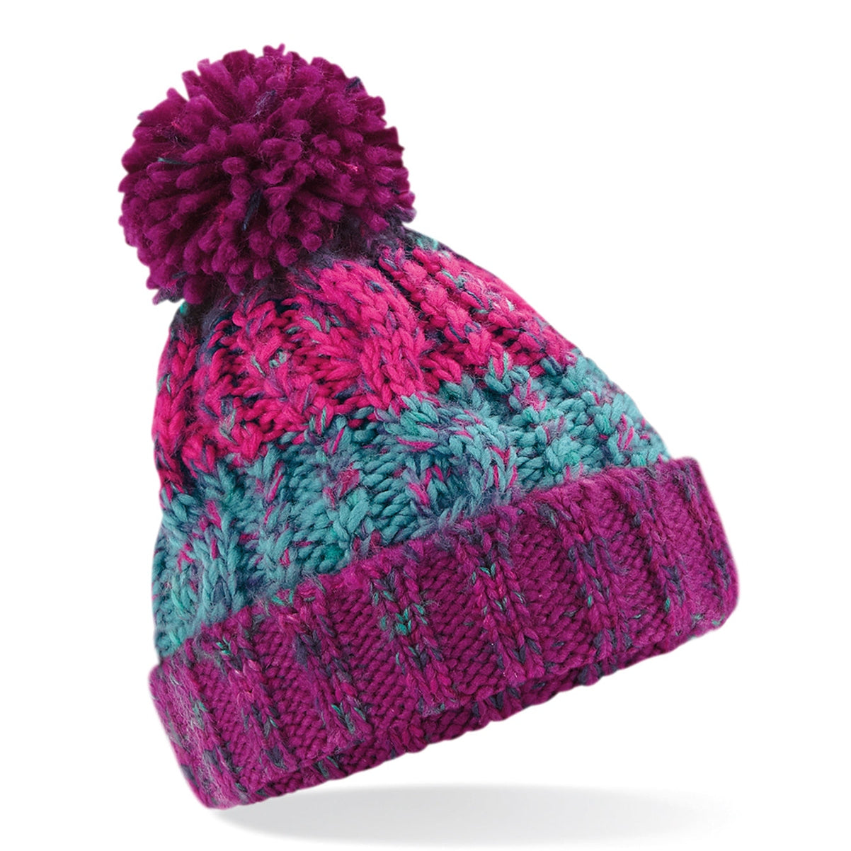 Junior corkscrew pom pom beanie