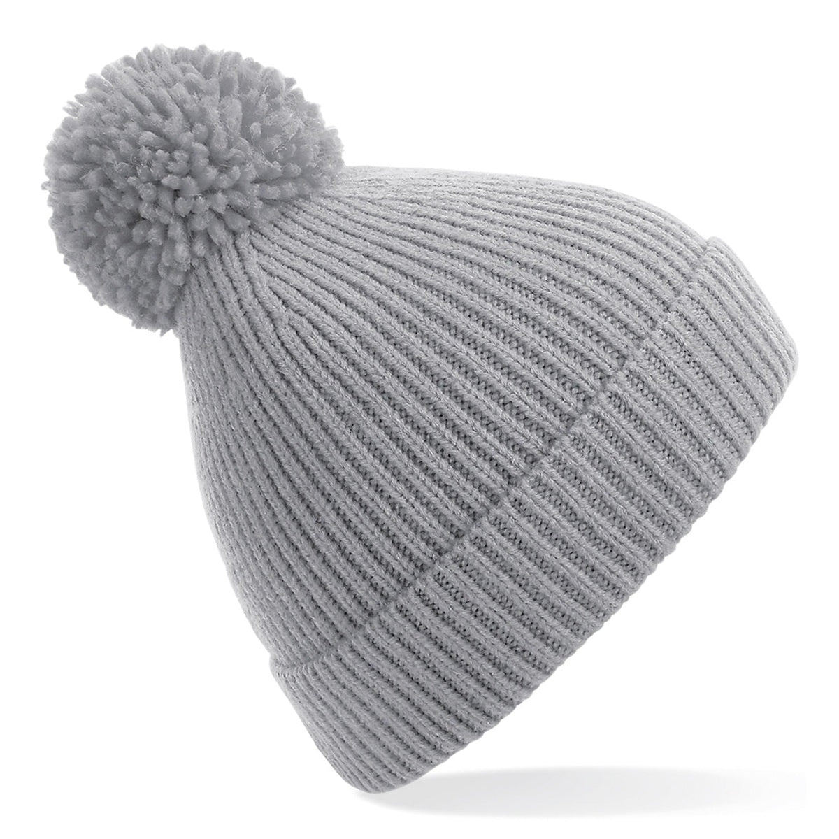 Engineered knit ribbed pom pom beanie