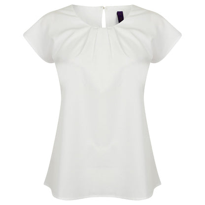 Women's pleat front short sleeve blouse