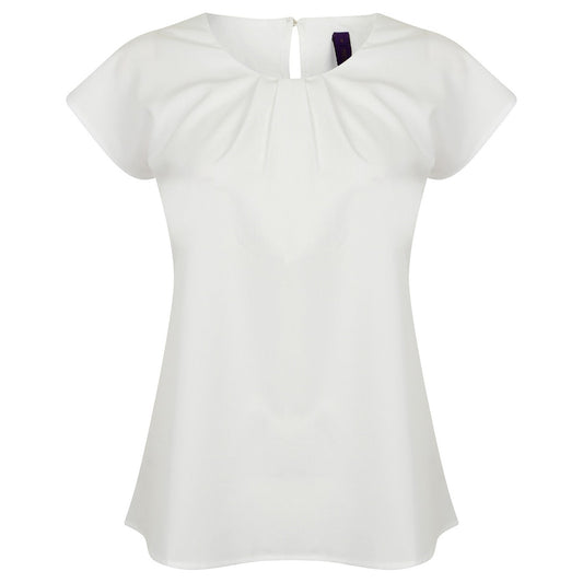 Women's pleat front short sleeve blouse