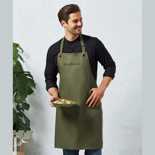 ‘Barley’ Contrast Stitch Bib Apron