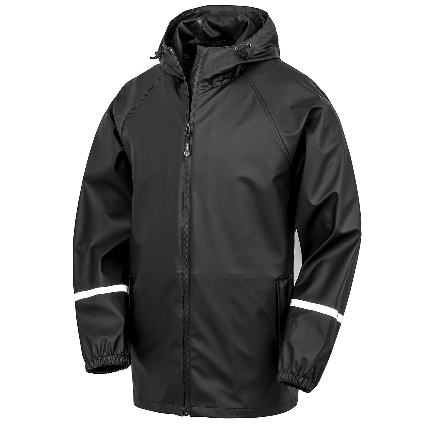 Prism PU waterproof jacket with reflective bands and recycled backing