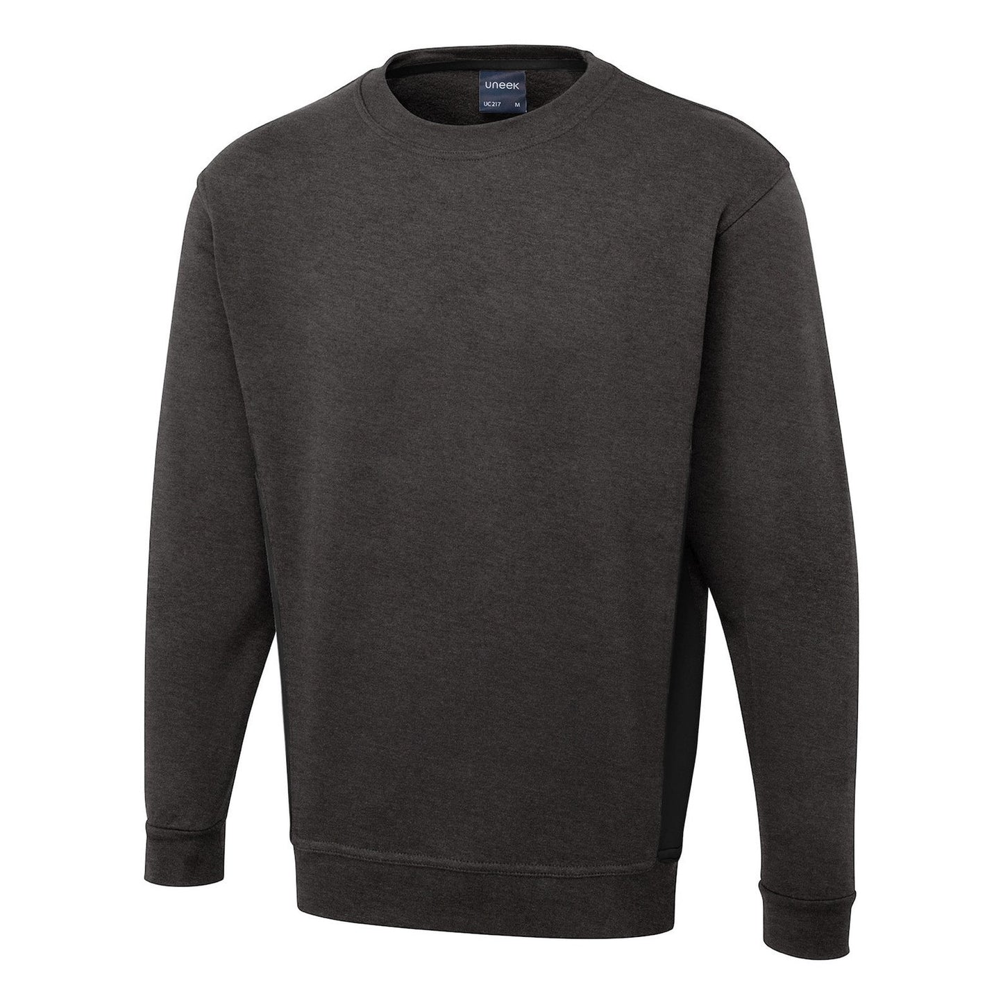 Uneek Two Tone Crew Neck Sweatshirt - Charcoal/Black Charcoal/Black