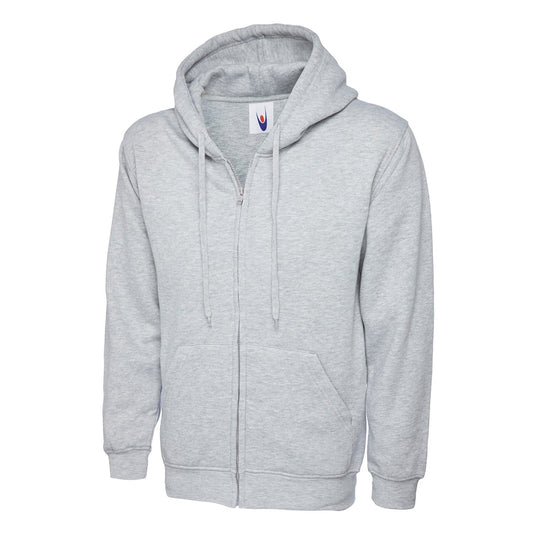 Uneek Adults Classic Full Zip Hooded Sweatshirt - Heather Grey Heather Grey