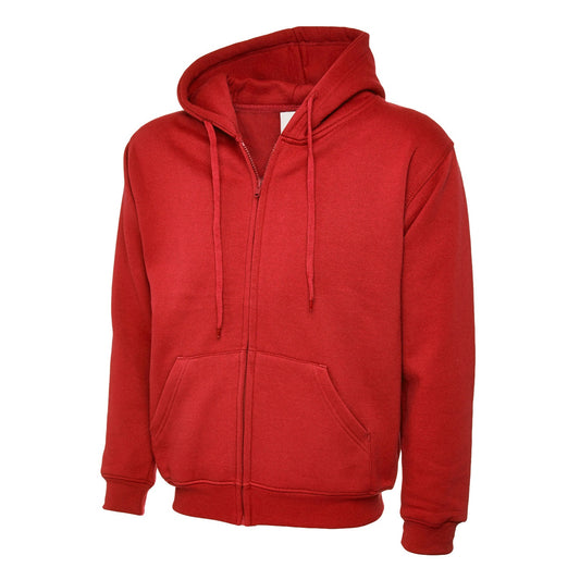 Uneek Adults Classic Full Zip Hooded Sweatshirt - Red Red