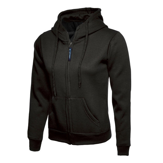 Uneek Ladies Classic Full Zip Hooded Sweatshirt - Black Black