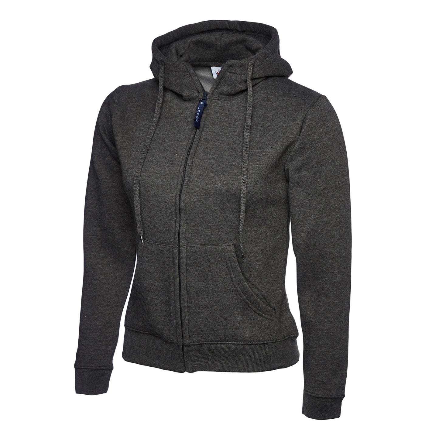 Uneek Ladies Classic Full Zip Hooded Sweatshirt - Charcoal Charcoal