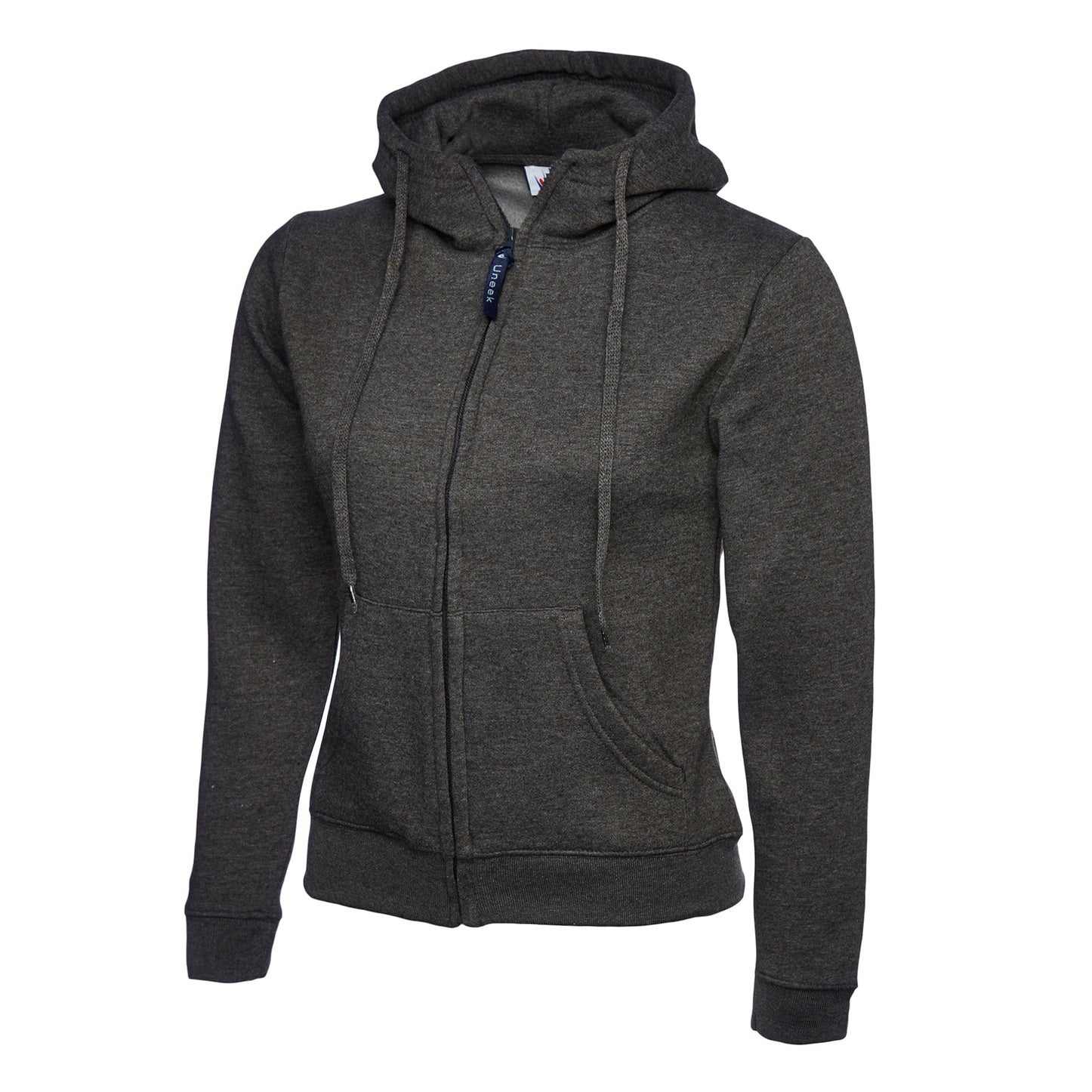 Uneek Ladies Classic Full Zip Hooded Sweatshirt - Charcoal Charcoal