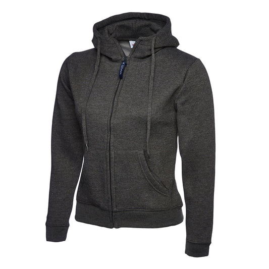 Uneek Ladies Classic Full Zip Hooded Sweatshirt - Charcoal Charcoal