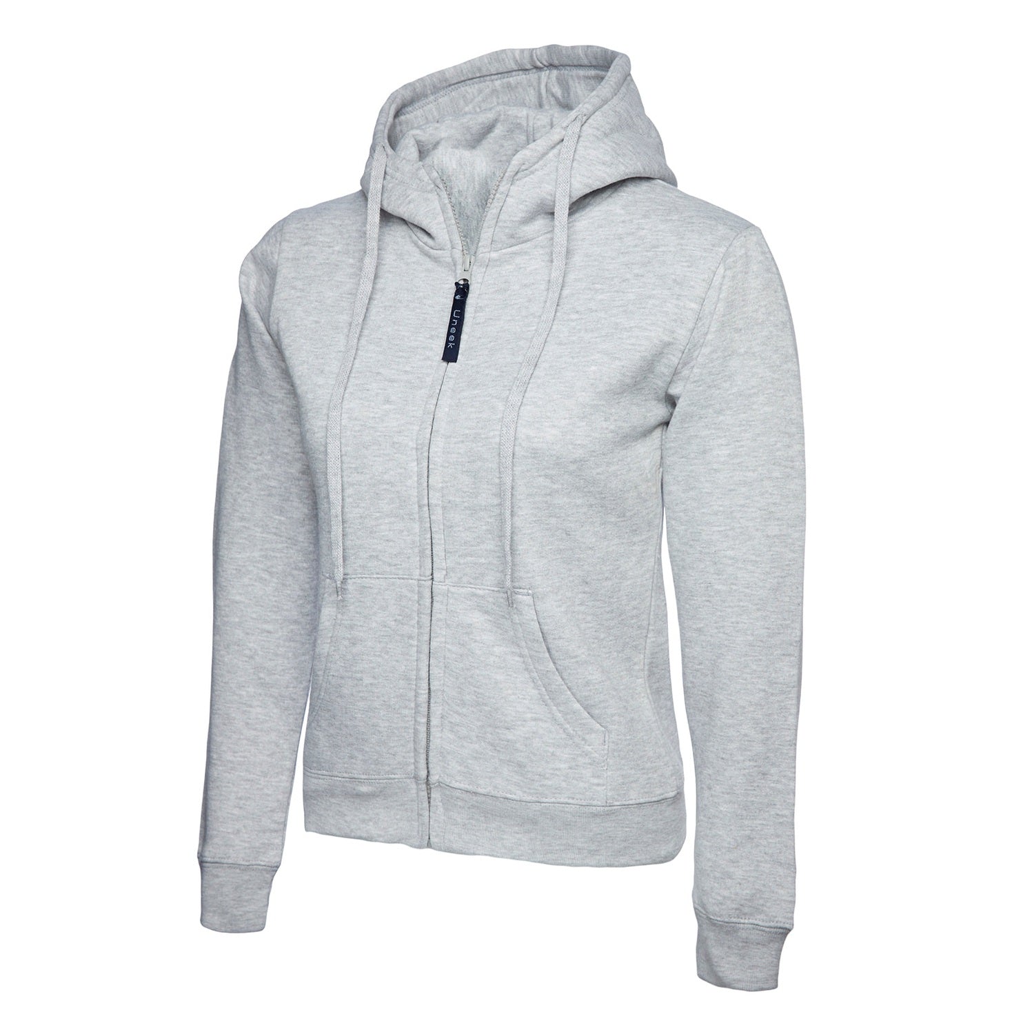 Uneek Ladies Classic Full Zip Hooded Sweatshirt - Heather Grey Heather Grey