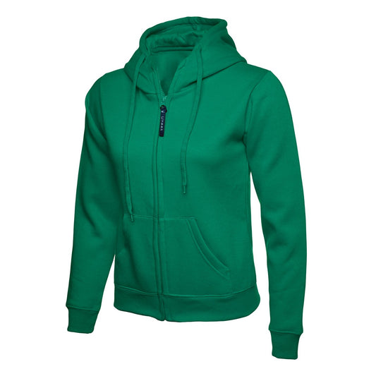 Uneek Ladies Classic Full Zip Hooded Sweatshirt - Kelly Green Kelly Green