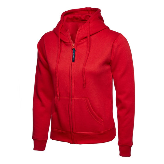 Uneek Ladies Classic Full Zip Hooded Sweatshirt - Red Red