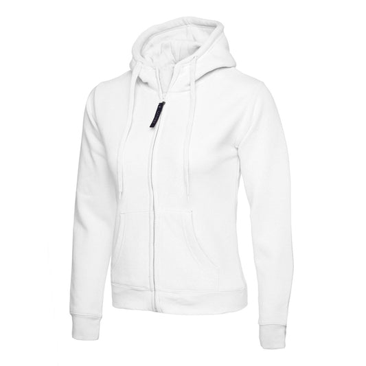 Uneek Ladies Classic Full Zip Hooded Sweatshirt - White White