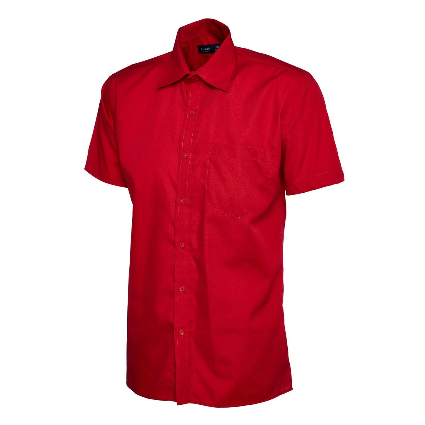 Uneek Mens Poplin Half Sleeve Shirt - Red Red