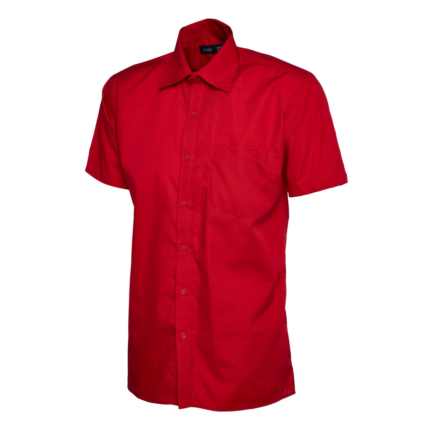 Uneek Mens Poplin Half Sleeve Shirt - Red Red