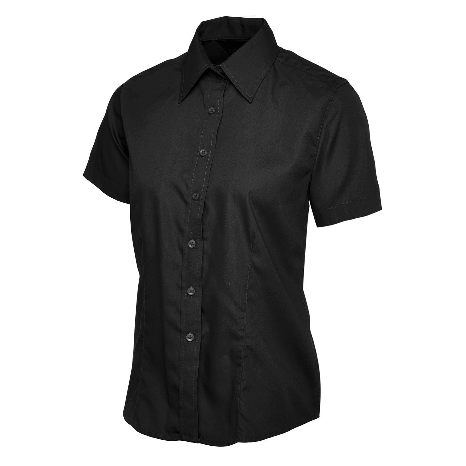 Uneek Ladies Poplin Half Sleeve Shirt - Black Black