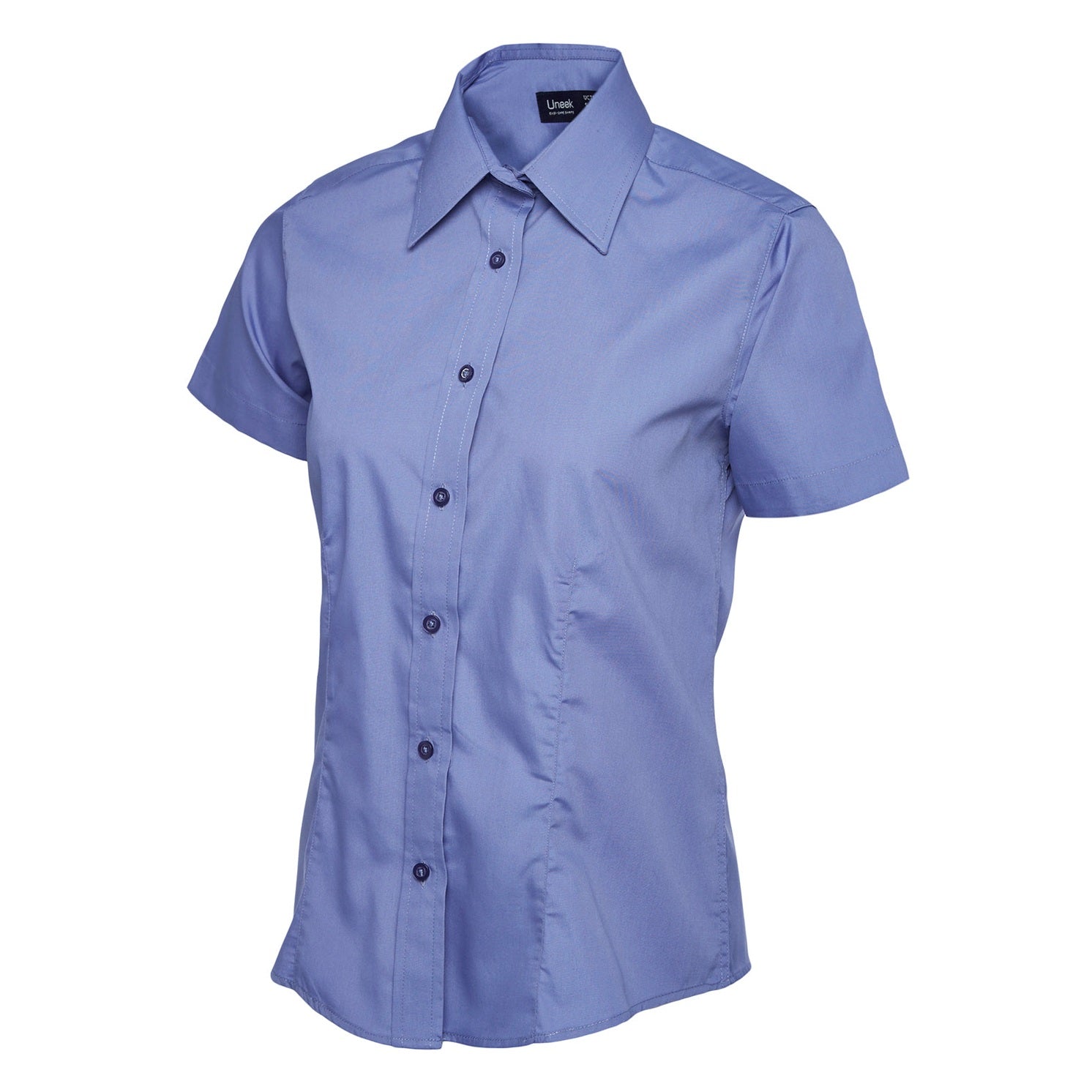 Uneek Ladies Poplin Half Sleeve Shirt - Mid Blue Mid Blue