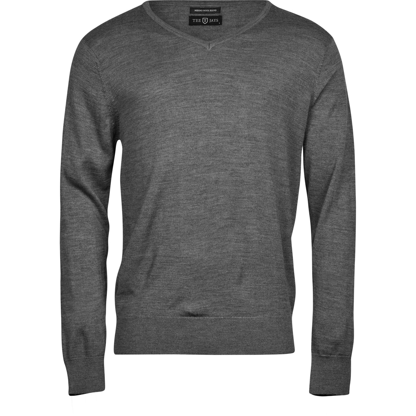 Men's V Neck Knitted Sweater - Grey Melange
