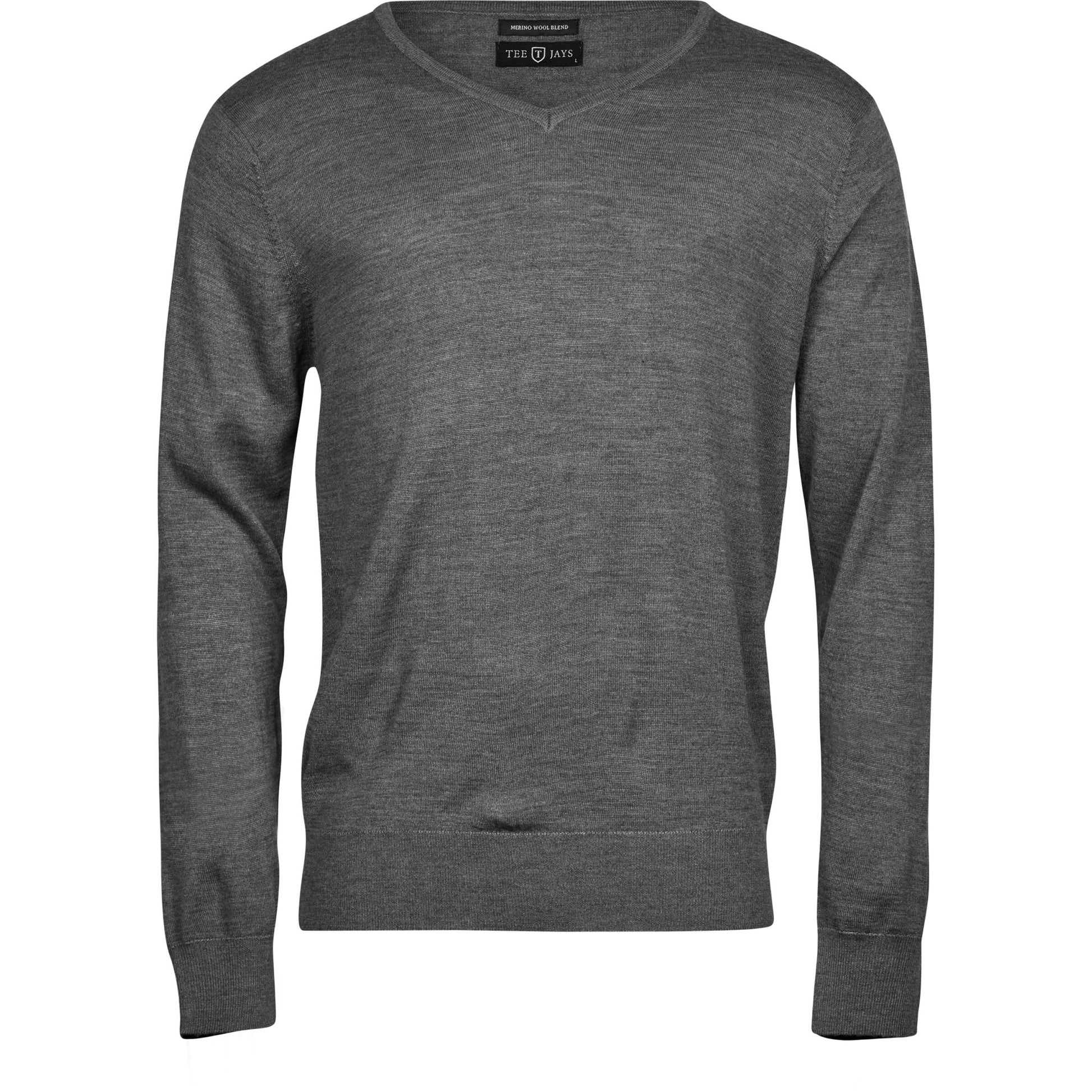 Men's V Neck Knitted Sweater - Grey Melange