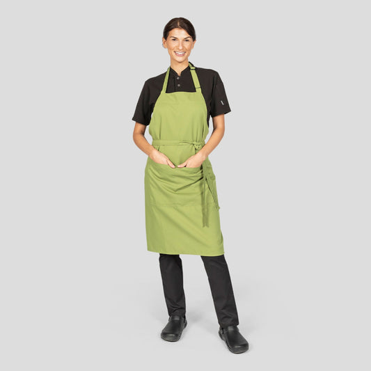 Recycled Bib Apron With Pocket 
 - Light Olive