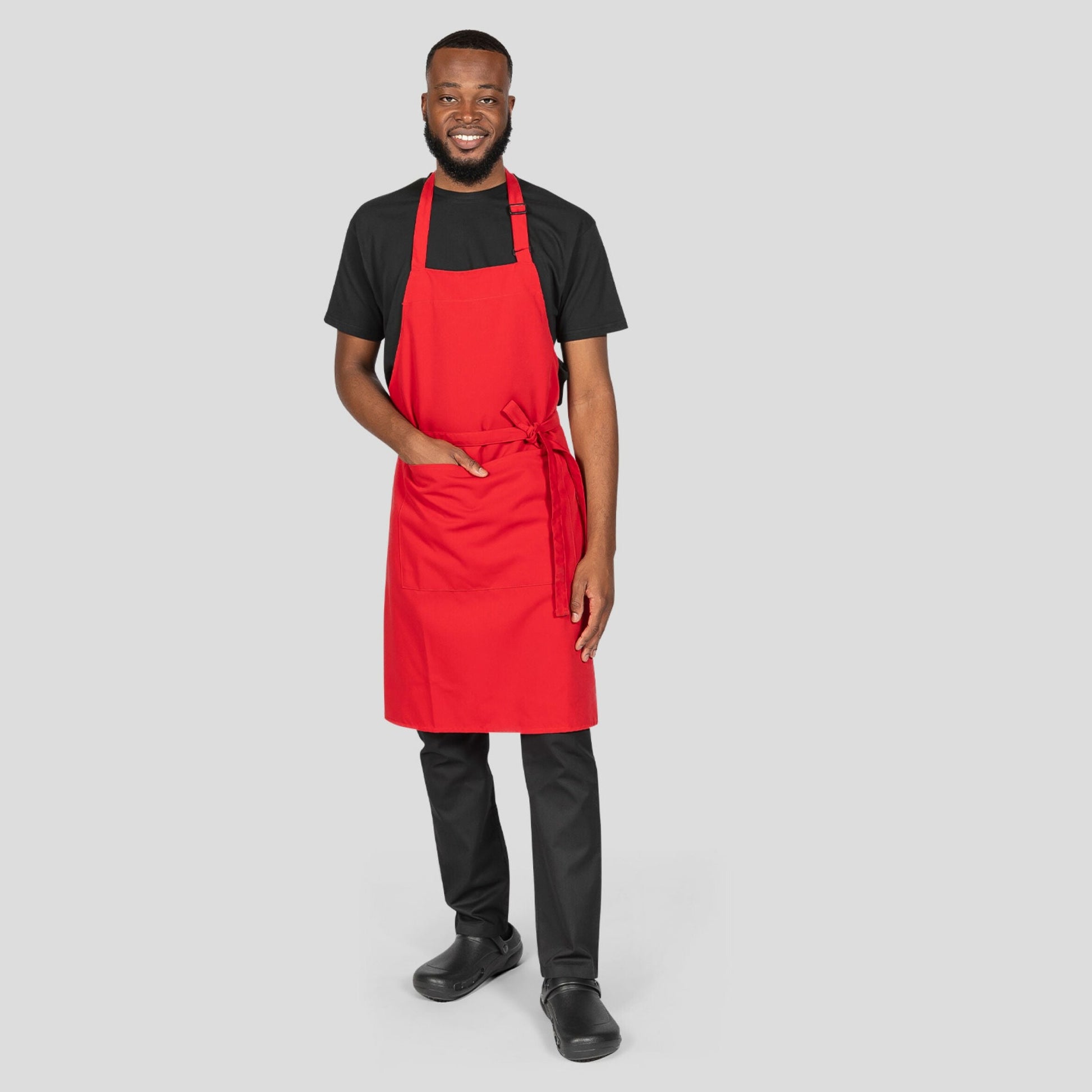 Recycled Bib Apron With Pocket 
 - Red