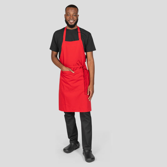 Recycled Bib Apron With Pocket 
 - Red