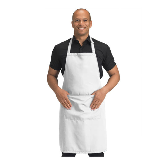 Recycled Bib Apron With Pocket 
 - White