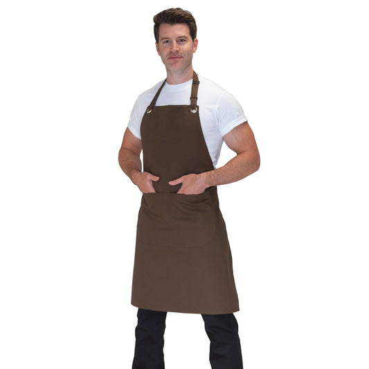 Canvas Bib Apron With Pocket - Khaki
