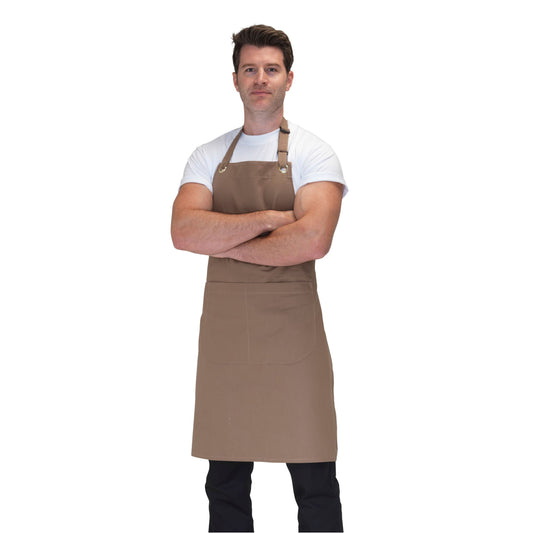 Canvas Bib Apron With Pocket - Beige