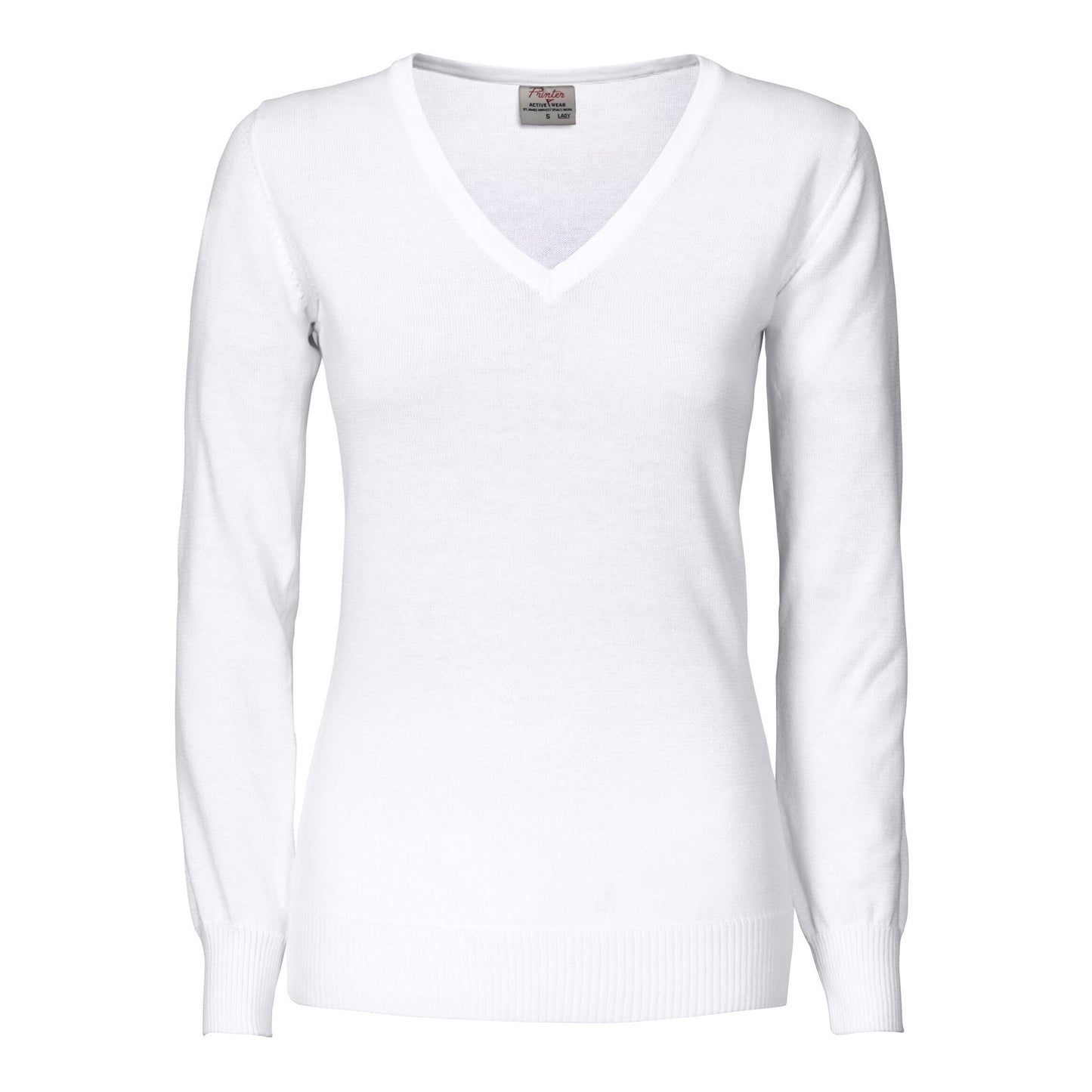 Ladies Forehand Knitted V Neck - White