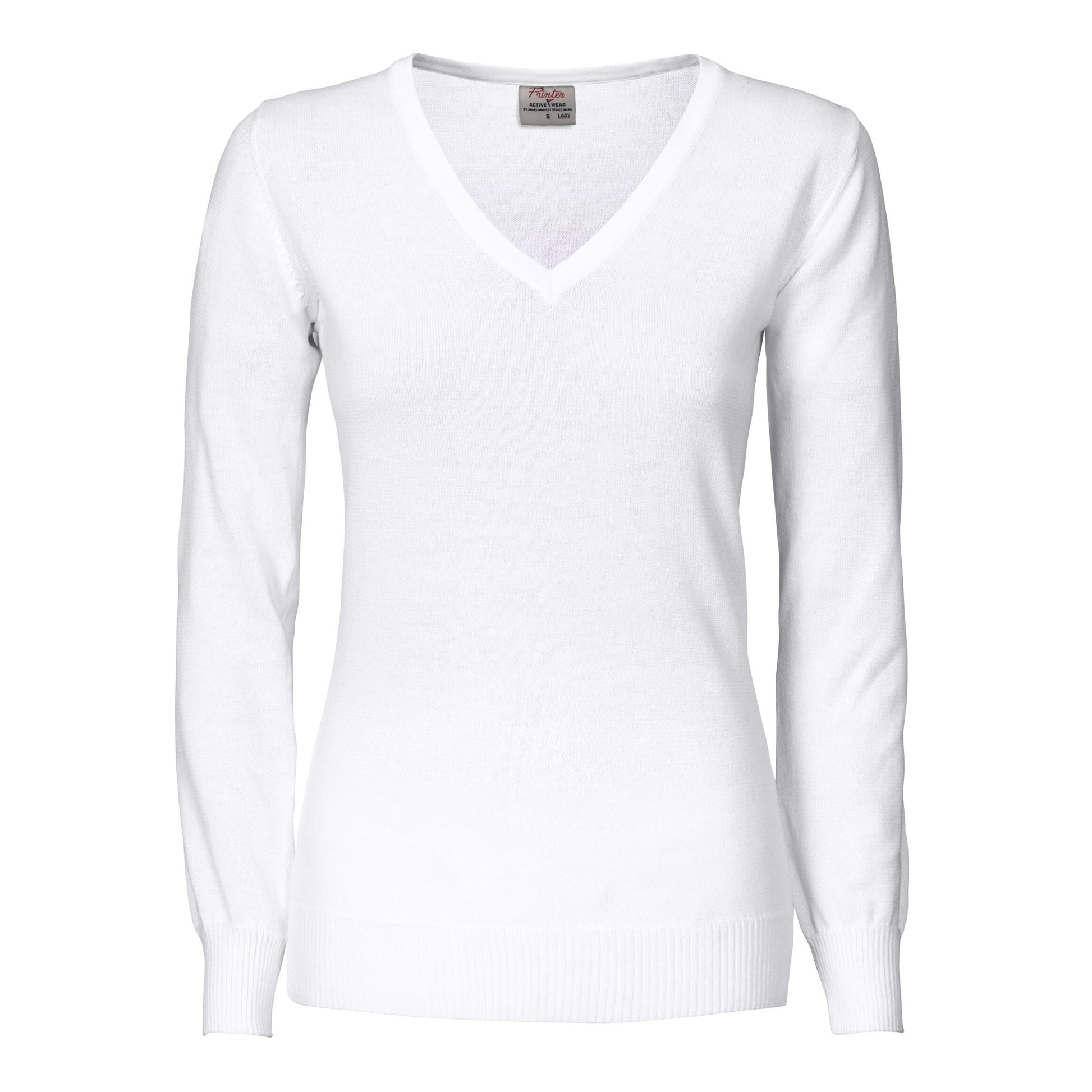 Ladies Forehand Knitted V Neck - White