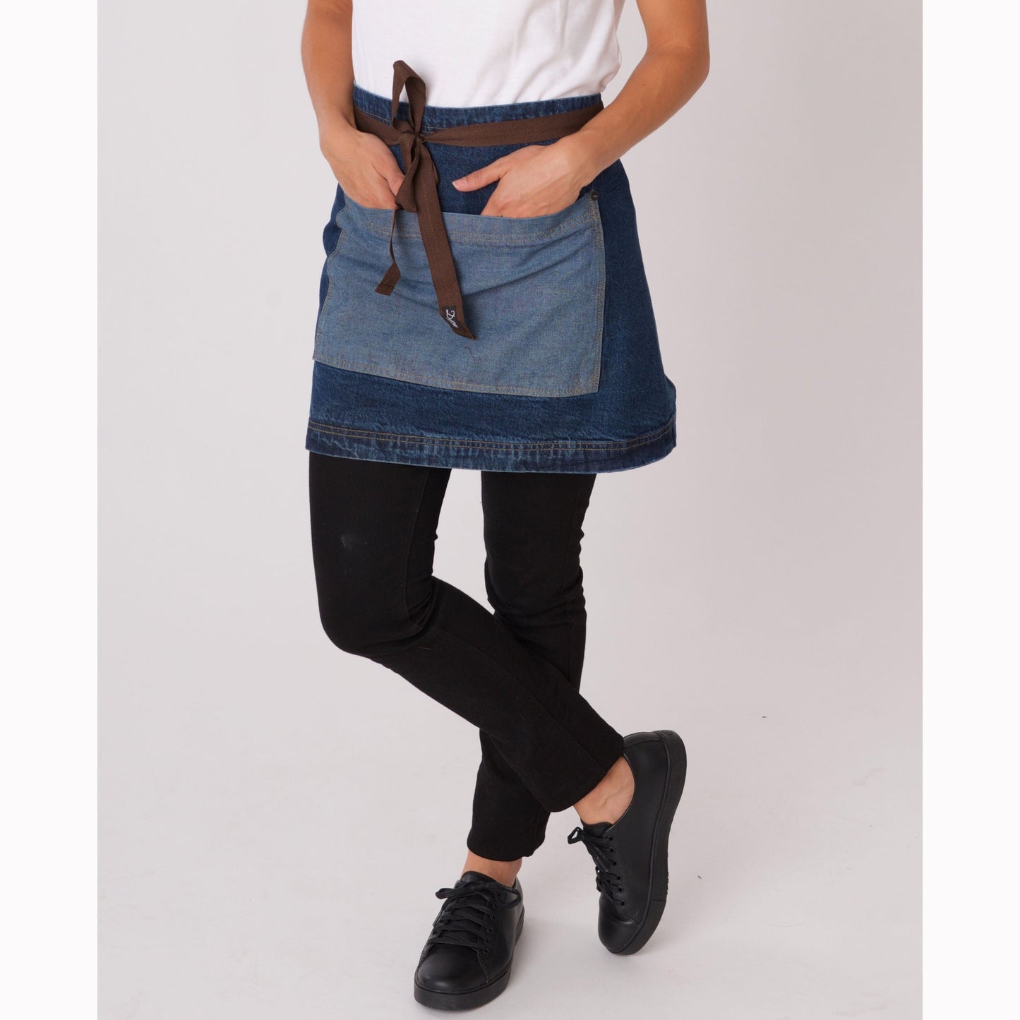 Washed Denim Contrast Waist Apron - Washed Blue Denim