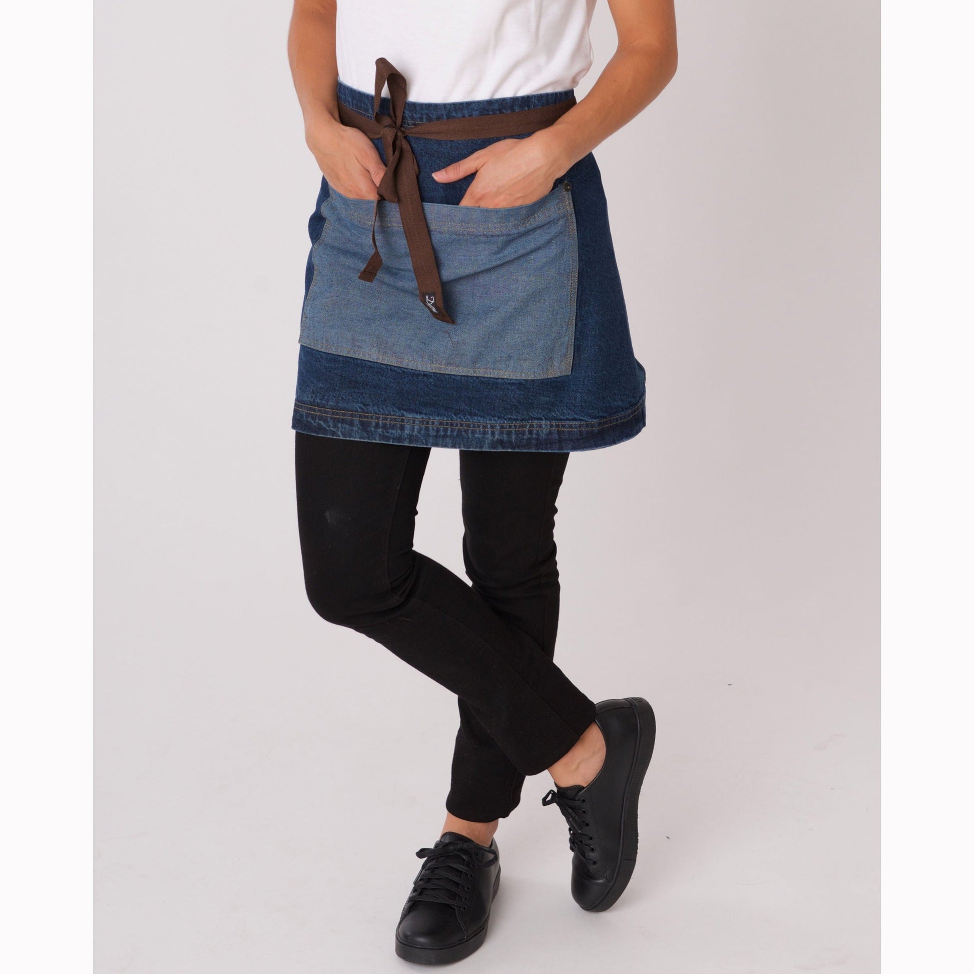 Washed Denim Contrast Waist Apron - Washed Blue Denim