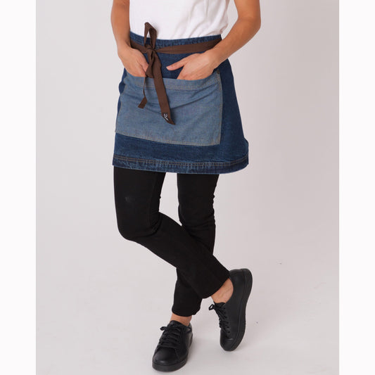 Washed Denim Contrast Waist Apron - Washed Blue Denim