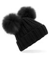 Faux fur double pop pom beanie