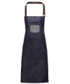 Division waxed-look denim bib apron with faux leather