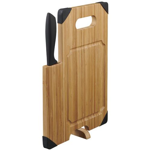 Avery bamboo cutting board with knife