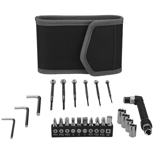 Pockets 24-piece tool set in small pouch